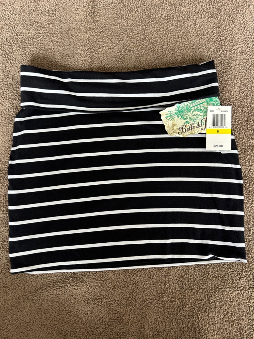 Belle Du Jour Black & White Horizontal Stripe Mini Skirt